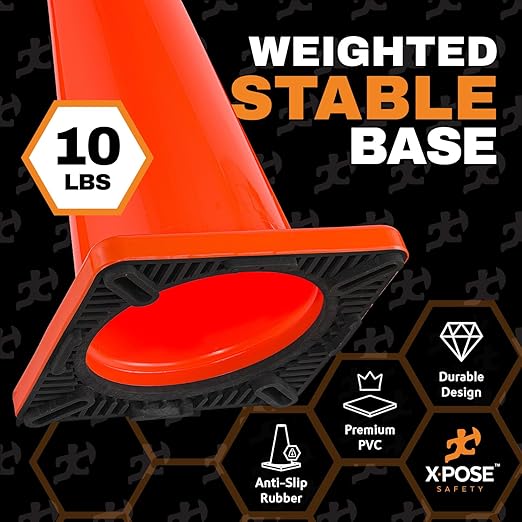 Xpose Safety 36 Inch Orange Traffic Cones with 6" & 4" Collars, 1-Pack - Multipurpose PVC Plastic Safety Cone for Parking, Soccer, Caution, Kids and Construction - DOT Approved
