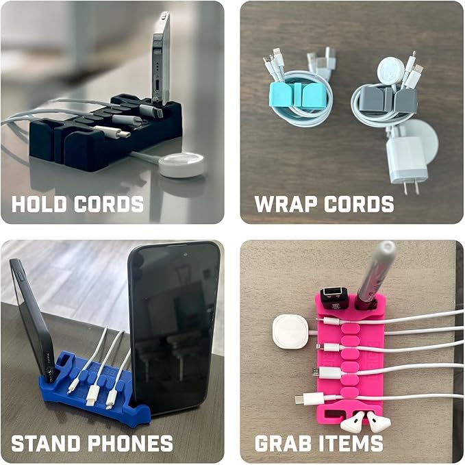 DeskBrick 2PK – Patented Non-Slip Steel-Weighted Desk Organizers & Cable Management Gadgets, Versatile Cord, Phone & Accessory Holders for Office, Home & Desktop – Best Gift for Men. Pink