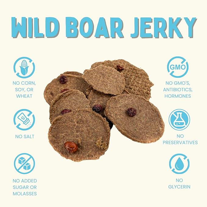 Winnie Lou Wild Boar Jerky Dog Treats – Limited Ingredient, Human Grade, Training Treats for Small, Medium & Large Dogs, USA Made, High Protein, Chews, Hypoallergenic, Sensative Stomach (1 Pack)