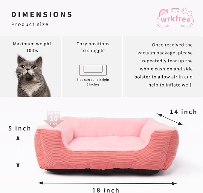 Extra Small Dog Bed for 3-5 Pound Dog Washable Cute Pink Cat Bed for Indoor Cats 18x14x5 Orthopedic Supportive Pet Sofa Bed with Sides