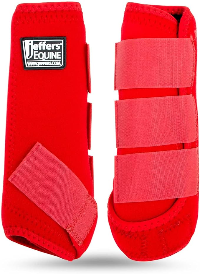 Jeffers Equine Protective Horse Boots 1 Pair Red - Safe Neoprene Leg Guards & Comfortable Fit, Durable Strap Closures, Front & Hind Support, Equestrian Accessories for Travel & Riding - Medium