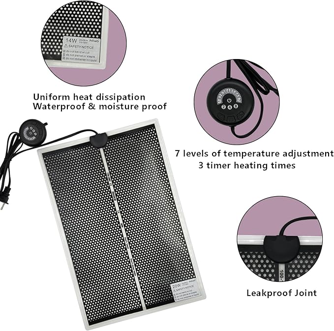 Reptile Heat Pad with 7 Button Temperature Adjustment, Under Tank Terrarium Heat Mat for Reptiles Tortoise Snakes Lizard Gecko Frog Hermit Crab and Other Small Animal, 20W Reptile Heating Pads