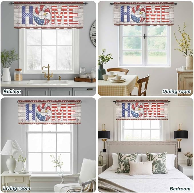 4th of July Sheer Valances for Windows 60"x18", Light Filtering Kitchen