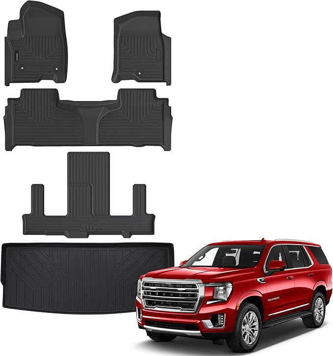 AUXKO All Weather Floor Mats & Cargo Mat for 2025-2021 Chevrolet Tahoe & GMC Yukon(Not XL) & Cadillac Escalade 7 Seat 2 Row Bucket Seat Accessories Odorless Anti-Slip Liner Black