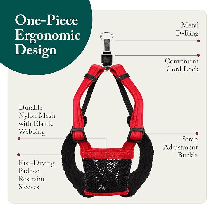 Sporn No Pull Dog Harness, Durable Nylon Mesh Harness for Small Dogs, No Choke Design, Padded Restraint Sleeves, Adjustable Fit, Easy On/Off, Ideal for Small Breeds, Red