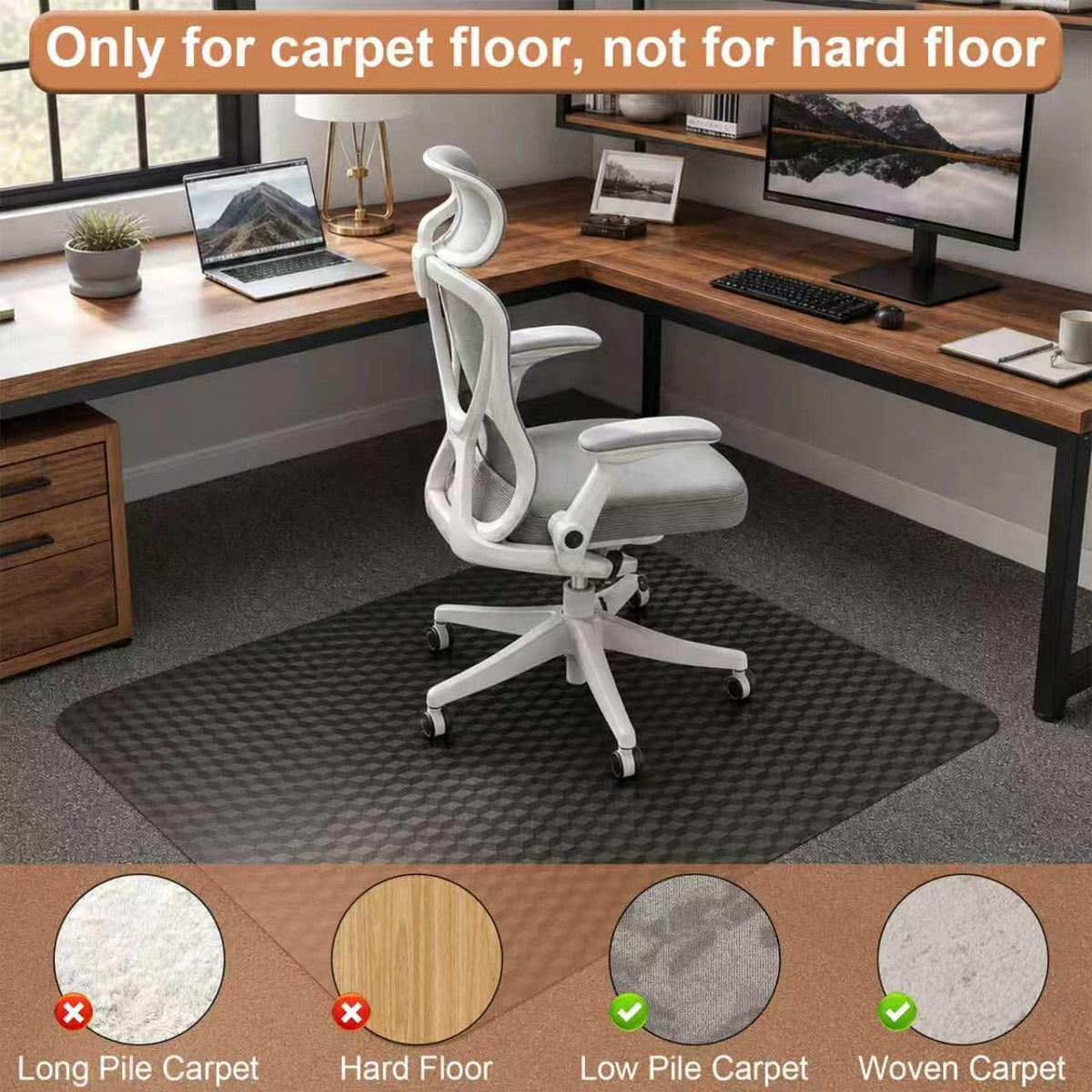 Office Chair Mat for Carpet - 36"x48" Heavy-Duty Protection for Low Pile Carpets - Not Suitable for Hardwood Floors,Black
