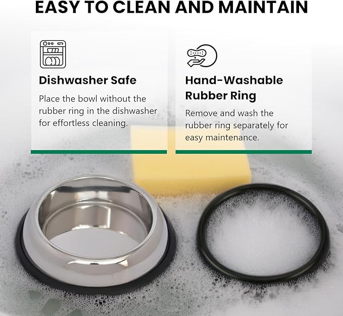 ICONIC PET 4 Cup/32 Oz Heavy Weight Non-Skid Stainless Steel High Back Pet Food/Water Bowls with Removable Anti Skid Rubber Ring - Dog/Cat Feeding Bowl in Unique Design, Dishwasher Safe