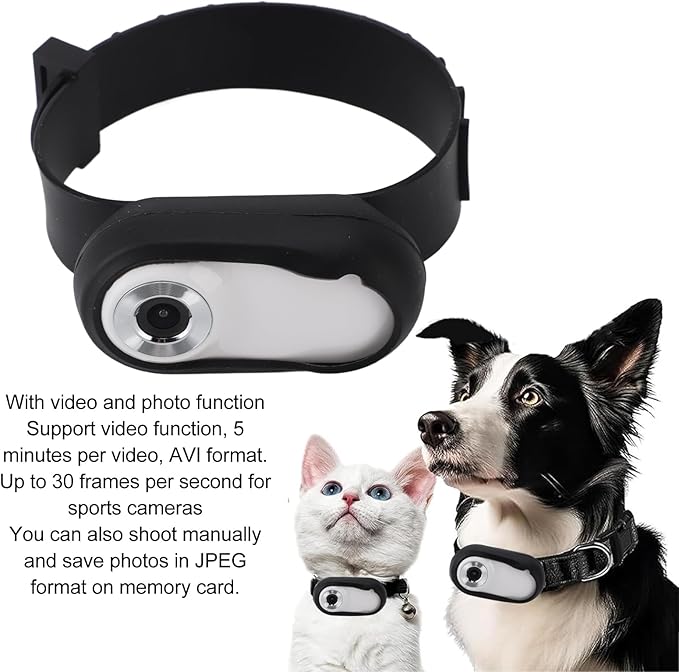 Pet Collar Camera, 1080P Camera for Dogs Cats with LCD Display, 170° Wide Angle, 5 Minutes Video Recording, 3 Hours Battery Life, Mini Action Cameras for Video Records