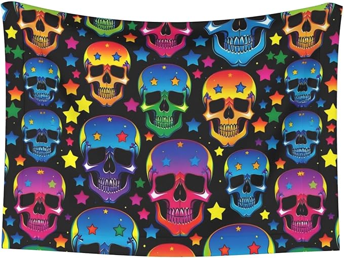 Pet Blanket for Travel and Home, Colorful Stars Neon Skulls, Reversible Plush Dot Design with Soft Grip Texture on One Side Perfect for Car Seats Moving Vehicles