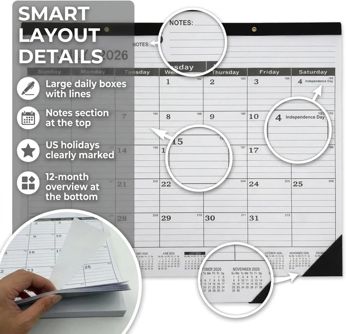2026-2027 Monthly Desk Calendar Large 22" x 17" - 18 Month July 2026 to December 2027 Desktop Blotter with Waterproof Frosted Cover, 120g Thick Paper for Home and Office