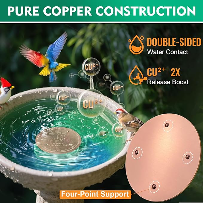 1 Pcs Copper Disc for Bird Bath | 99.99% Pure Copper Plate & Birdbath Disk | 0.6mm Thick Reinforced Design | Maintains Clean Water Naturally | Fits All Birdbath Bowls Year-Round (Bird Style 3)