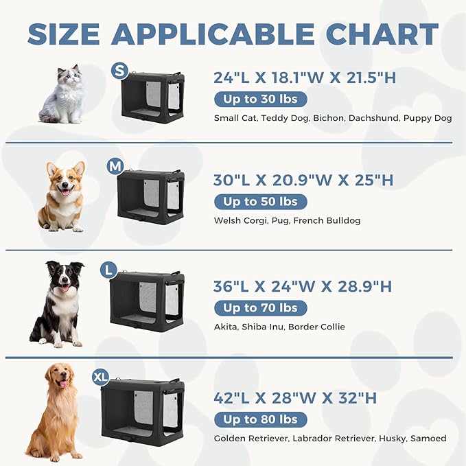 DUMOS Dog Crate 42 Inch Travel Cat Pet Carrier for Extra Large Dog, Portable Foldable Soft Pet Crate with Storage Bag & Washable Pad for Indoor Outdoor Dog Kennel Carrier (XL-80lbs, Black)