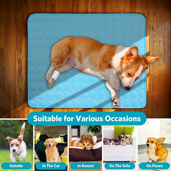 SHEJIZE Dog Cooling Mat Dog Cooling Pad Self Cooling Blanket, Washable Cooling Mat for Dogs, Pet Cooling Mat Keeps Pets Cool in Summer Heat, Resuable Fabric Cooling Mat (Blue, 59x39inch)