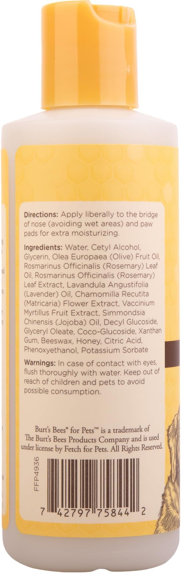 BURT'S BEES FOR PETS Dog Paw and Nose Lotion with Rosemary and Olive Oil, Moisturizing Paw Balm for Dry Cracked Pads and Dog Nose Butter Moisturizer, Paw Lotion for Dogs Skin Care, 4 Fl Oz