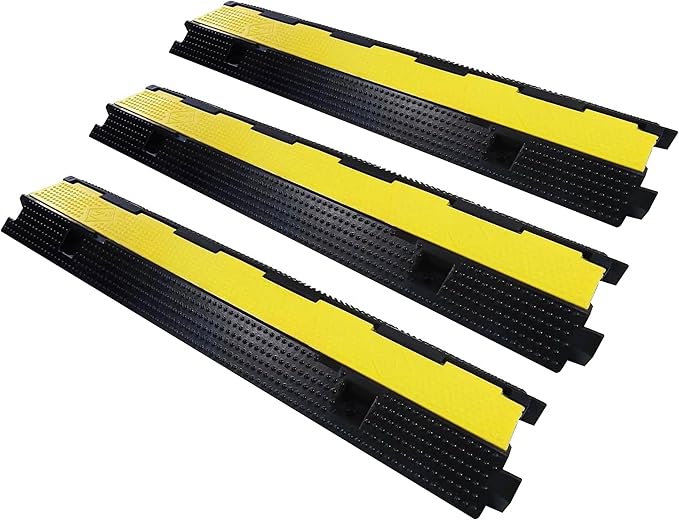 Cable Ramp Cable Protector Ramps Wire Hose Protective 1 Channel Traffic Rubber Plastic Cord Cover Speed Bump for Asphalt Concrete Gravel Driveway Outdoor, 3 Packs