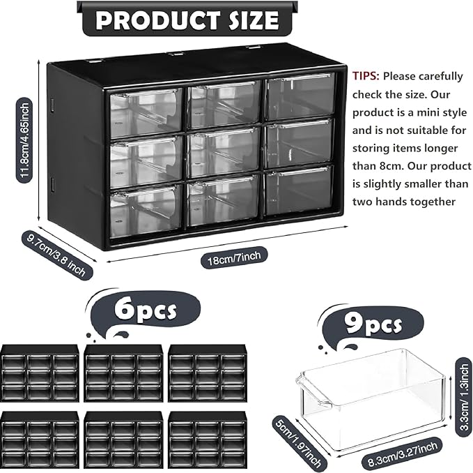 Amyhill 6 Pcs Mini Drawer Organizer Small Organizer with 9 Drawers Plastic Desktop Craft Storage Box for Office Home Room Jewelry Cosmetics Collection(Black)