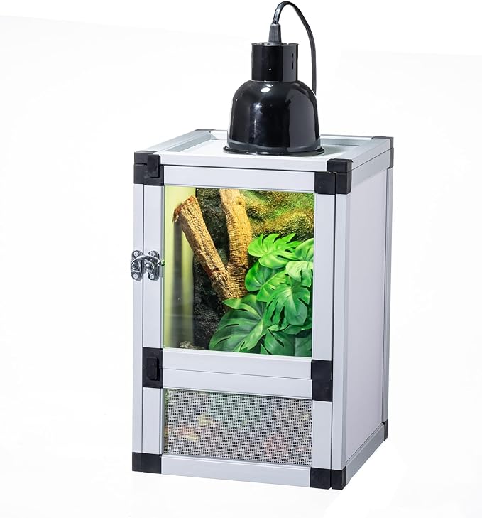 Small Reptile Cage Hatching Habitat,Toxirium 8" x 8" x 12" Screen & Acrylic Doors, Ventilated Terrarium for Lizards, Snakes, Frogs, Easy Assembly, Two Doors