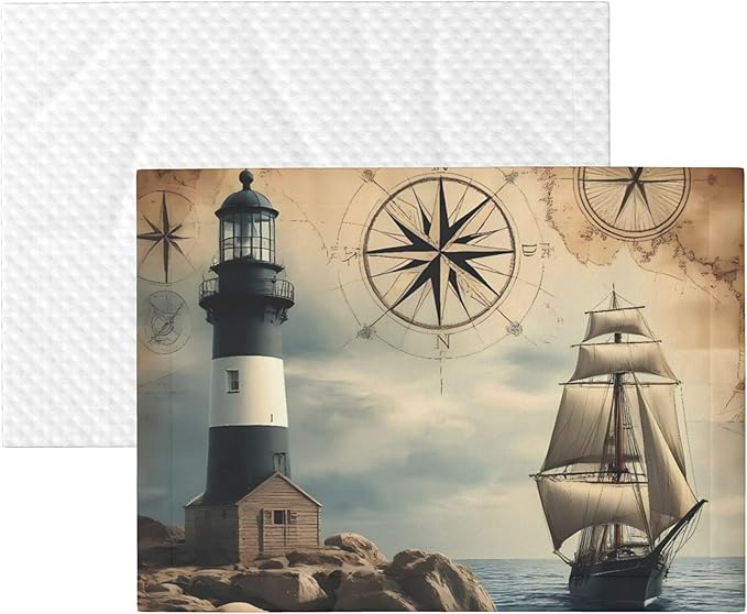 Waterproof Dog Blanket Soft Pet Blanket for Puppy Cat, Fleece Cat Throw Blankets for Furniture Bed Couch Sofa Reversible - Vintage Nautical Lighthouse
