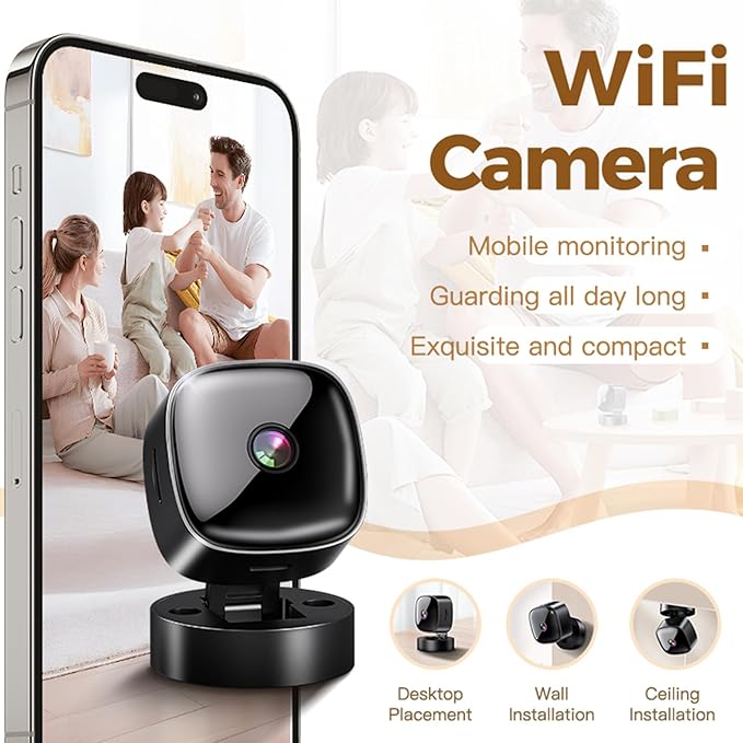 Yunir Small Camera, Security Camera Indoor with Night Vision, 360 WiFi Cameras for Home Security, Pet Dog Baby with Phone App, Motion Detection