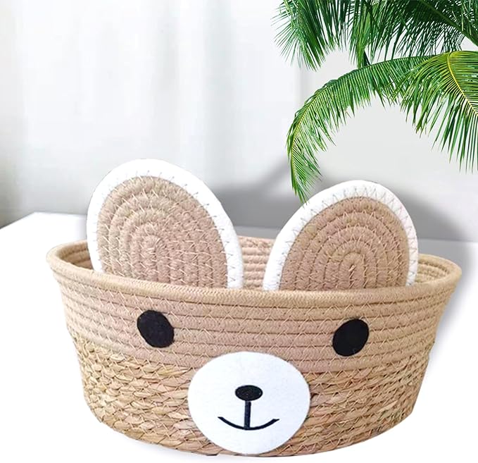 Pet Bed Woven Basket with Detachable Cushion Cartoon Bear Theme Bed Dog Detachable Cushion Nest Pet Furniture