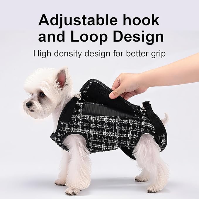 Dog Lift Harness Dog Carrier Dog VES Harness Adjustable Dog Leash with Small Puppy Treat Bag（Black,XS）