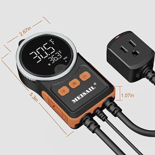 Temperature Controller, for Aquaculture or Plant Seedling, Pet Temperature Controller, Reptile Thermostat, with Overheat Protection and Dualensor Smart Protection