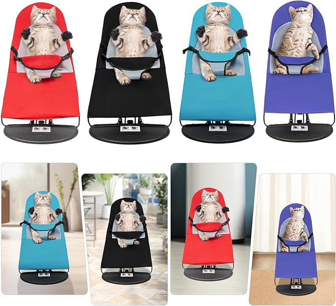 Pet Rocking Chair, 3-Level Height Adjustable Small Pet Rocker,Portable Foldable Rocker Bed for Small Dogs and Cats with Washable Cover, 33Lbs Weight Capacity, No Assembly Required (Blue)