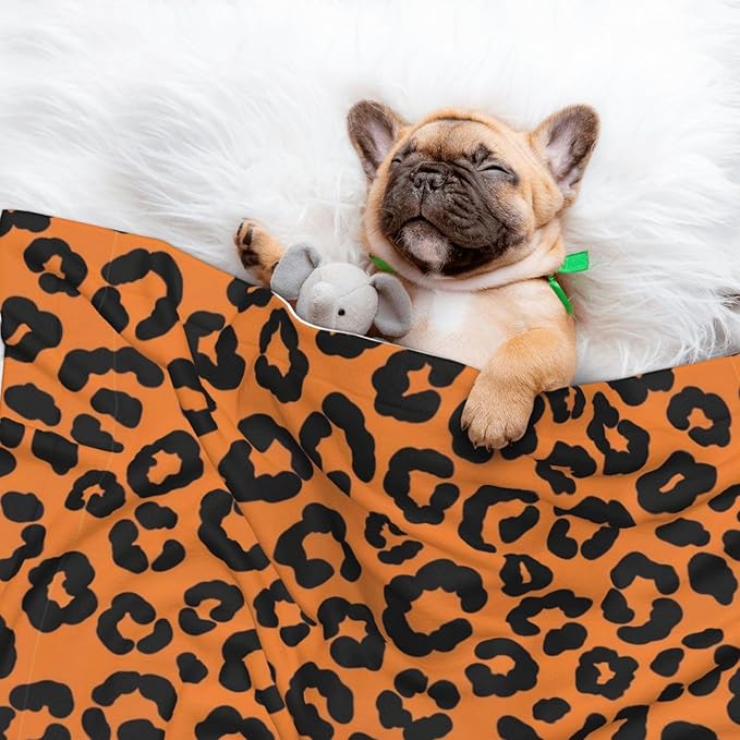 Double Sided Plush Pet Blanket for Small Large Animals, Cheetah Leopard Wood, Reversible Throw with Dimpled Dot Side and Flat Side for Kennels Living Rooms