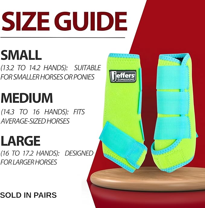 Jeffers Expression Neon Protective Horse Boots, 1 Pair, Lime & Turquoise – Breathable Neoprene, Secure Strap Closures, Durable Protection for Front & Hind Legs, Training, Trail & Riding Use - Small