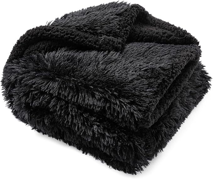 Waterproof Dog Blanket Black Calming Dogs Fluffy Long Faux Fur Pet Throw Blankets for Couch Protector Love Puppy Cat Bed Cover Washable(Black,XL-85x57in)