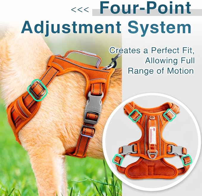 BARKBAY Dog Harness No Pull Oxford with ID Tag Pocket - Heavy Duty, Reflective, Easy Control for Large Dogs(Pumpkin Oxford,XL)