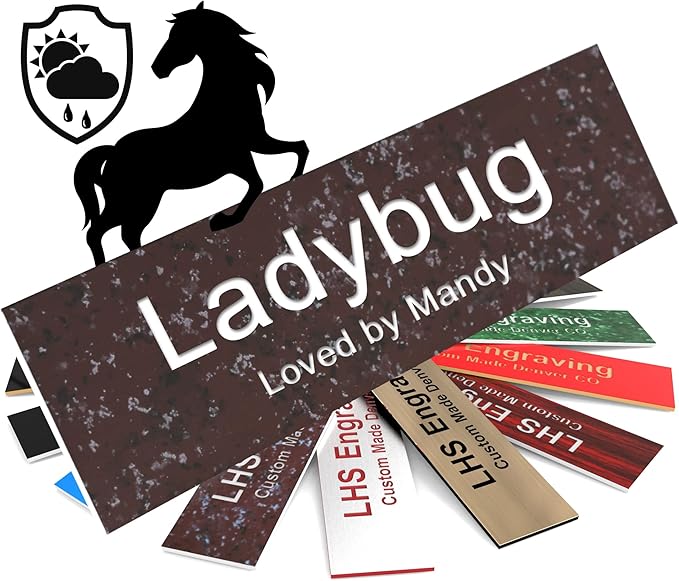 Personalized Horse Stall Name Plates, 2x6 Horse Stall Signs with Adhesive, All Weather UV Protected, Cranberry Marble Pattern Plastic White Letters - Made in USA - S5