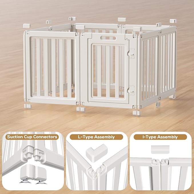 Clear Dog Play Pen,Pet Playpen with Door,Easy to Clean and Install Puppy pens for Both Indoor and Outdoor use (White, 30.3 inch Height, 8 Panels)