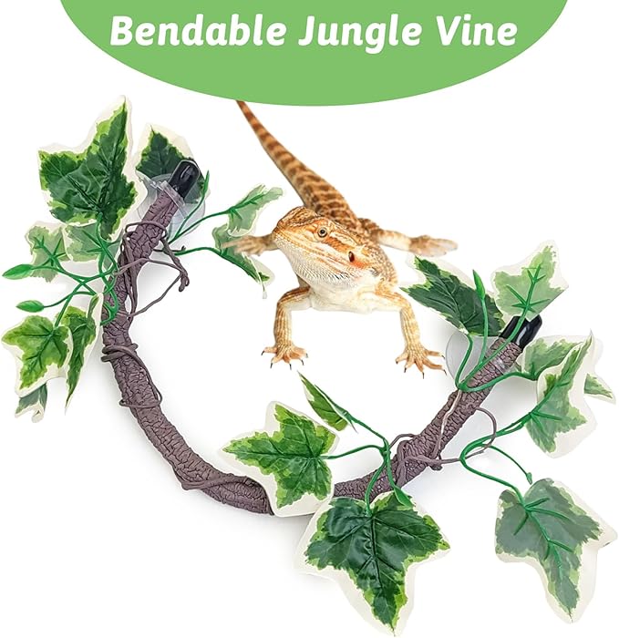 VCEPJH Reptile Climbing Branch Decor 2 Pcs Bendable Jungle Vine with Suction Cup Terrarium Plant Decoration for Gecko Bearded Dragons, Snake,Frogs, Chameleons Cage Accessories (V)