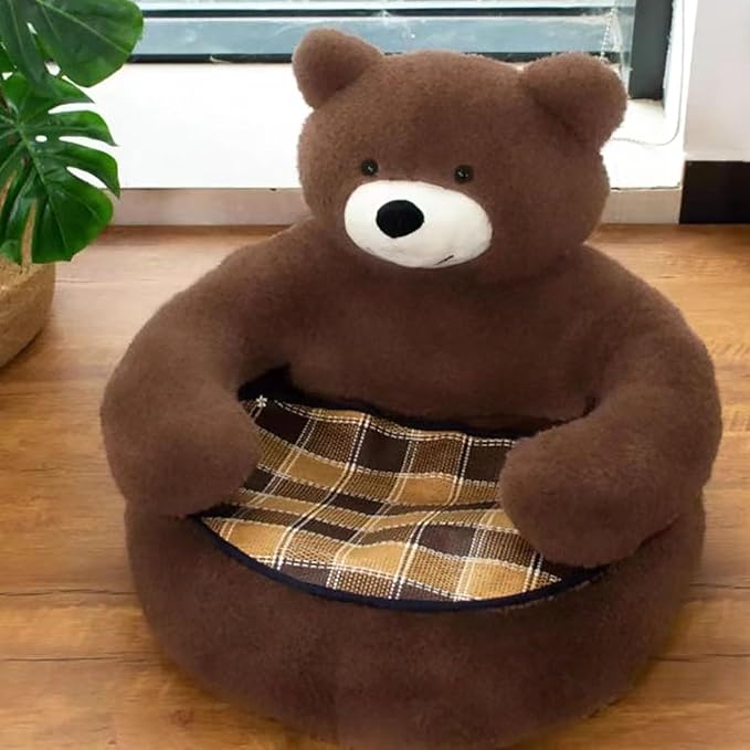 Dog Sofas & Chairs, pet Shape Sofa, Slip Resistant Dog cat Furniture, Adorable Bear Shaped Pet Sofa Bed, Washable Dog cat Couch, Plush Soft Couch for Dogs and Cats S(bottomDiameter46cm) Brown+mat