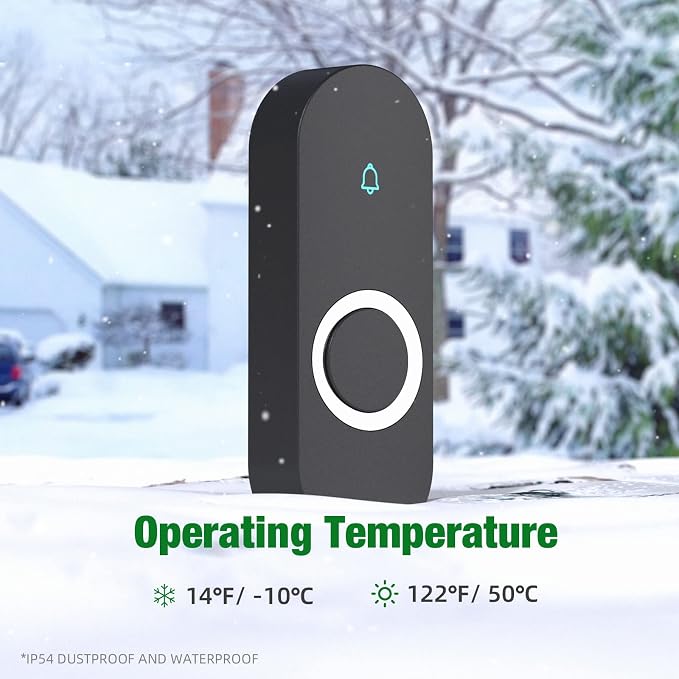 AIDA Lighted Wireless Doorbell for Home, Waterproof Battery Doorbell 1