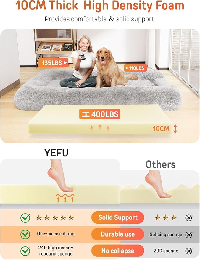 YEFU Human Dog Bed for Adult : Dog Bed Large Size for Human People Pet Kids - Human Sized Dogs beds 79"x45"x12" - Dogs Humans Beds Comfortable Foam Washable for Sleep Nap in Bedroom Light Grey