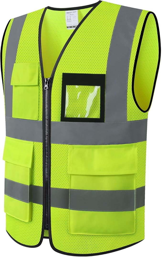 Hi Vis Reflective Safety Vest for Men Women Mesh Class 2 High Visibility Vest with Pockets,Meets ANSI/ISEA Standards(EK170-Mesh-Yellow-3XL)