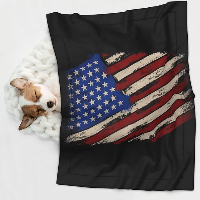 Pet Blanket for Couches and Beds, American Flag Grunge USA Flag, Reversible Double Sided Plush Design with Soft Bumpy Texture and Smooth Surface, Furniture Protector