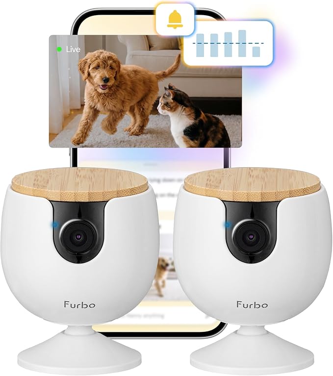 Furbo Mini Pet Camera [Subscription Required] Unlock Camera w/Paid Plan: Home Security with Dog & Cat Safety Alerts, 2-Way Audio, Mountable Smart Cam (Low Risk, 3mo Min. Cancel Anytime) (Pack of 2)