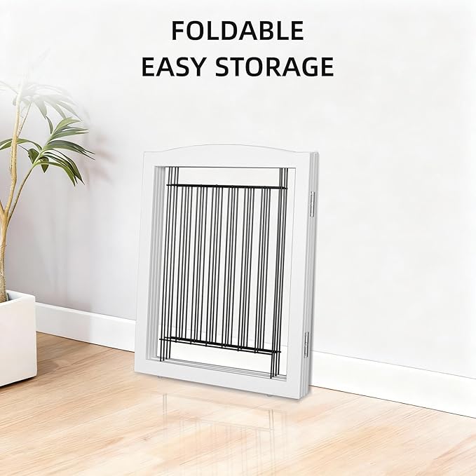 Dog Fence Indoor - 2-Panel Freestanding Dog Gate for Doorways, Hallways, House or Stairs -40x32-Inch Retractable Foldable Expandable Wood Pet by SFJC (White)