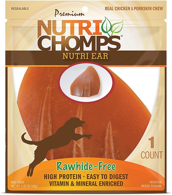 NutriChomps Dog Chews, Ear Shaped, Real Chicken Flavor, 1 Count, Easy to Digest, Rawhide Free Dog Treats, Long Lasting, Vitamin and Mineral Enriched