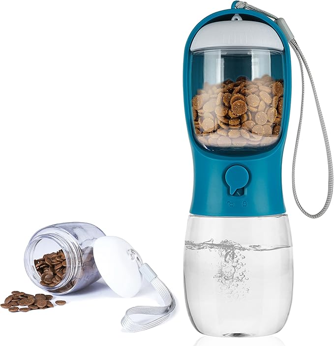 Dog Water Bottle with Food Container, Portable Leak Proof Pet Water Dispenser for Walking Hiking Travel, Puppy Essentials Accessories for Small Large Dogs, Dog Gifts (10oz/15oz/19oz)