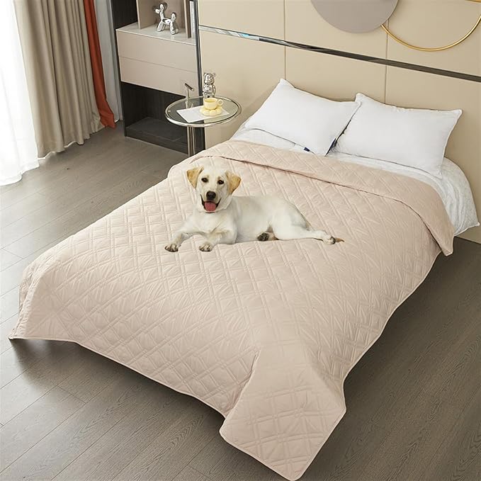 GIBZ Waterproof Dog Bed Cover Anti Slip Pet Furniture Protector Washable Blanket Large Soft Quilted Mat, Beige, 220x210cm