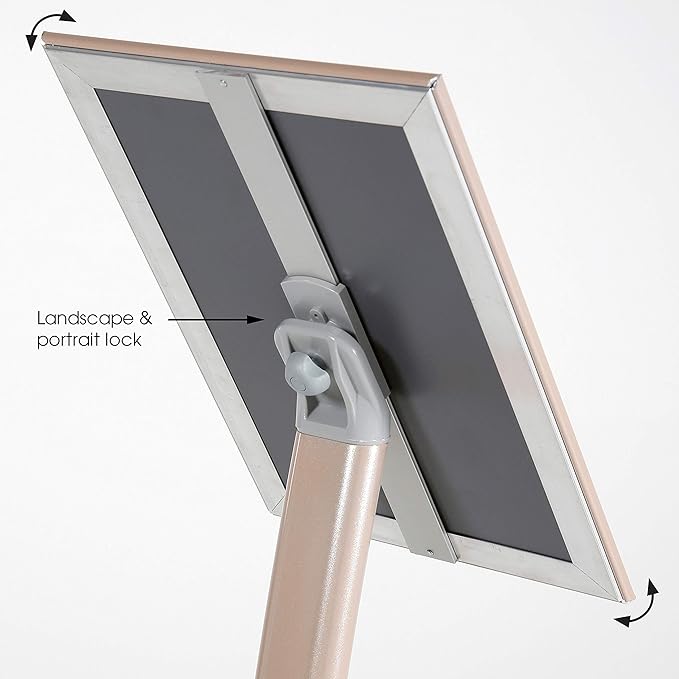M&T Displays Curved Menu Board, 11x17 Inch Pedestal Sign Holder with 8.5x11 Inch Brochure Holder Pale Rose Floor Standing Aluminum Front Loading Easy Open Poster Message Advertisement Post