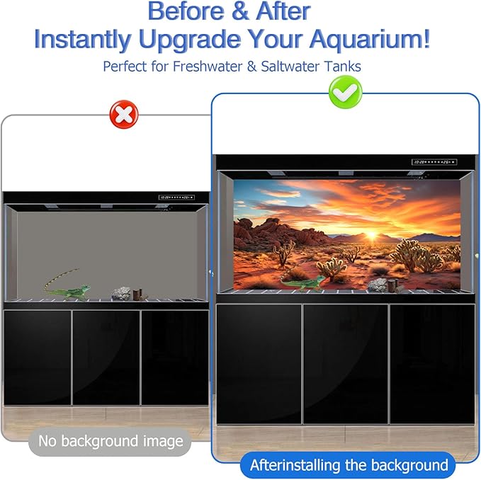 Aquarium Background & Terrarium Background – Ultra HD Static Cling, Tape-Free, Desert Sunset Design for Reptile Tank Decorations, Perfect for Bearded Dragon and Leopard Gecko Tanks 19.6 X 59 Inches