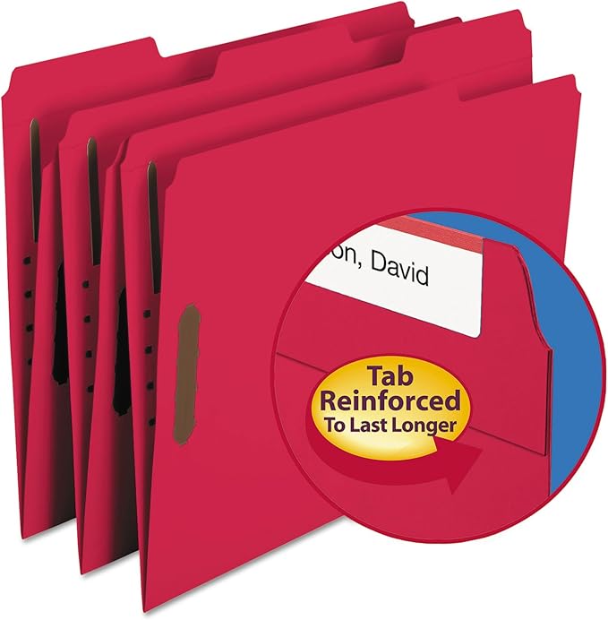 Pendaflex Fastener Folders, 2 Fasteners, Letter Size, Red, 1/3 Cut Tabs in Left, Right, Center Positions, 50 per Box (22740), Specialty