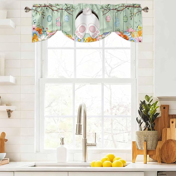 Easter Tie Up Valance Curtains for Windows, Kitchen Curtains Window Shades
