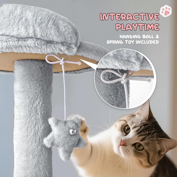 MoNiBloom 54 Inch Cat Tree Tower for Indoor Cats Large Adults, Cat Tower with Scratching Post, Multi-Level Furniture Activity Center with Cat Condo Pet Play House, Light Grey