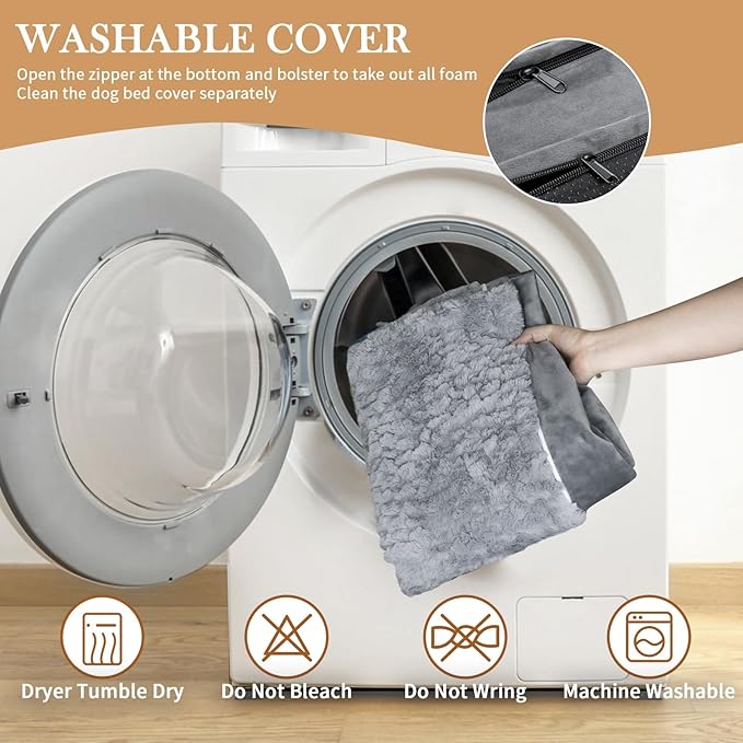 Comfort Expression Orthopedic Dog Bed for Small Dogs 24x16 Inch, Waterproof Supportive Egg Crate Foam Small Pet Bed with Removable Bolsters, Dog Couch with Washable Cover & Non-Slip Bottom, Grey